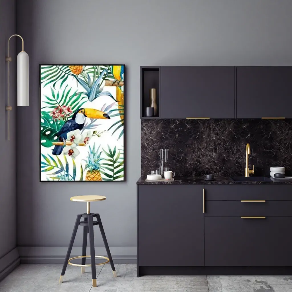 Wall Art 100cmx150cm Toucan plants Black Frame Canvas Price
