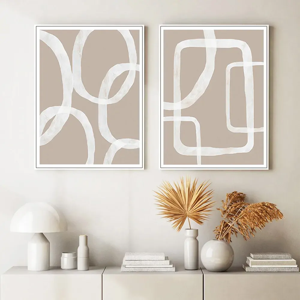 Wall Art 80cmx120cm Abstract White Lines 2 Sets White Frame Canvas Price