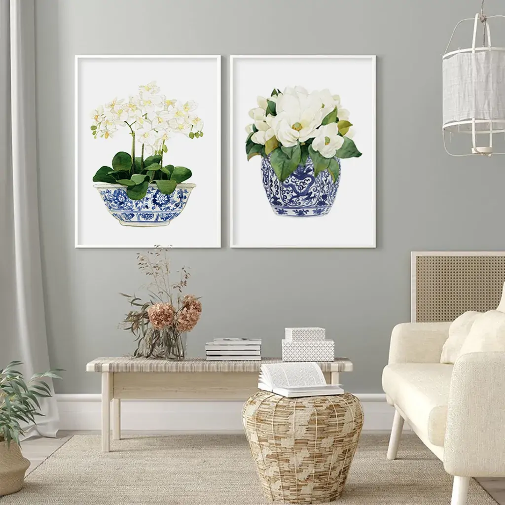 Wall Art 100cmx150cm Elegant Flower 2 Sets White Frame Canvas Price