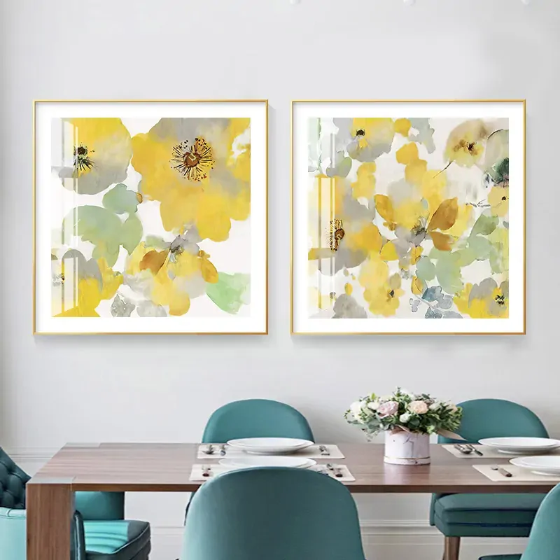 Wall Art 40cmx40cm Yellow Flowers American Style 2 Sets Gold Frame Canvas Price