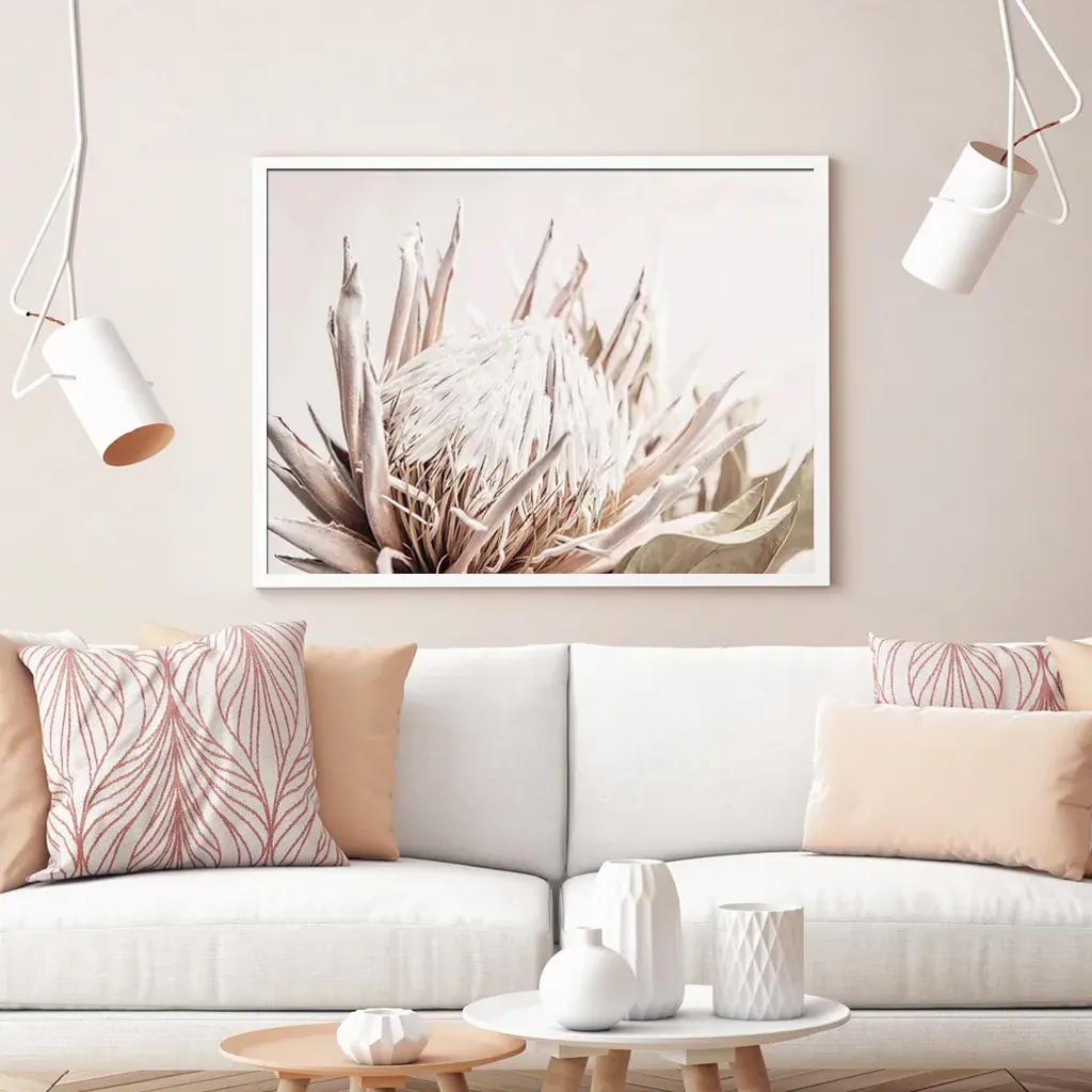 Wall Art 100cmx150cm Pure Protea II White Frame Canvas Price