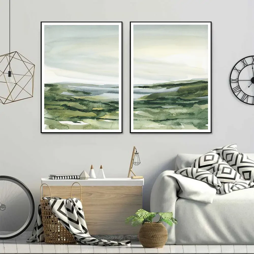Wall Art 80cmx120cm Watercolor landscape 2 Sets Black Frame Canvas Price