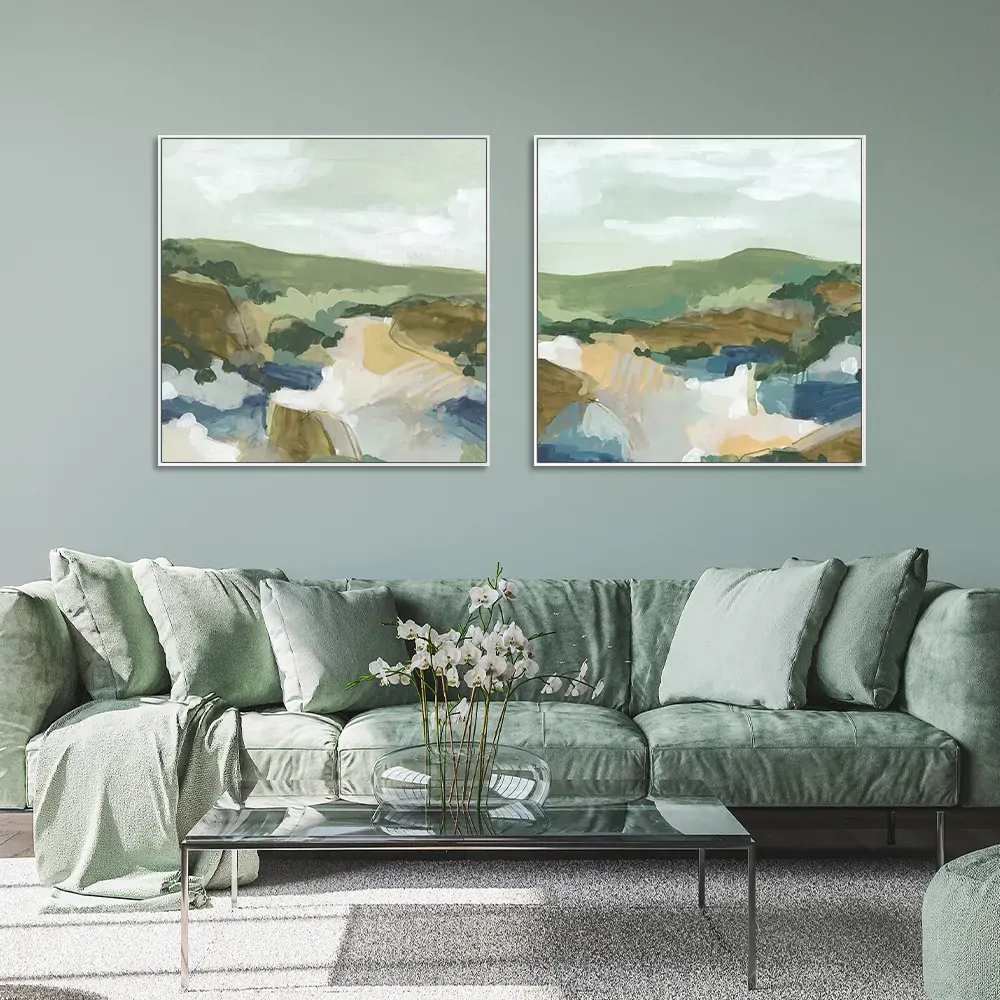 Wall Art 40cmx40cm Abstract Landscape 2 Sets White Frame Canvas Price