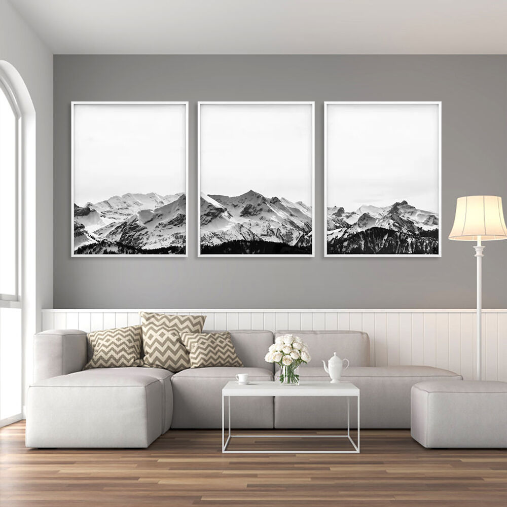 50cmx70cm Black White Mountain 3 Sets White Frame Canvas Wall Art Price