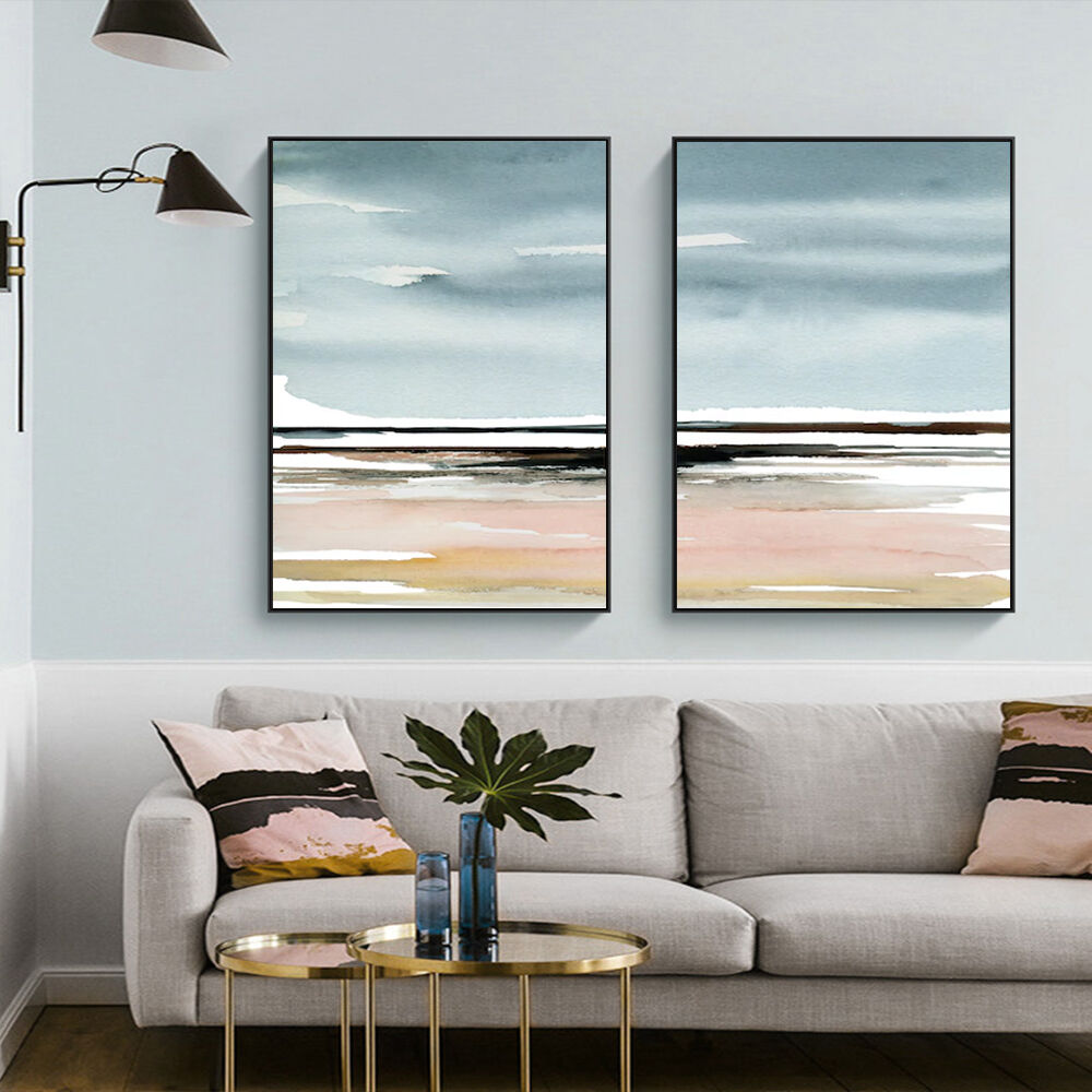 100cmx150cm Pink Beach Landscape 2 Sets Black Frame Canvas Wall Art Price