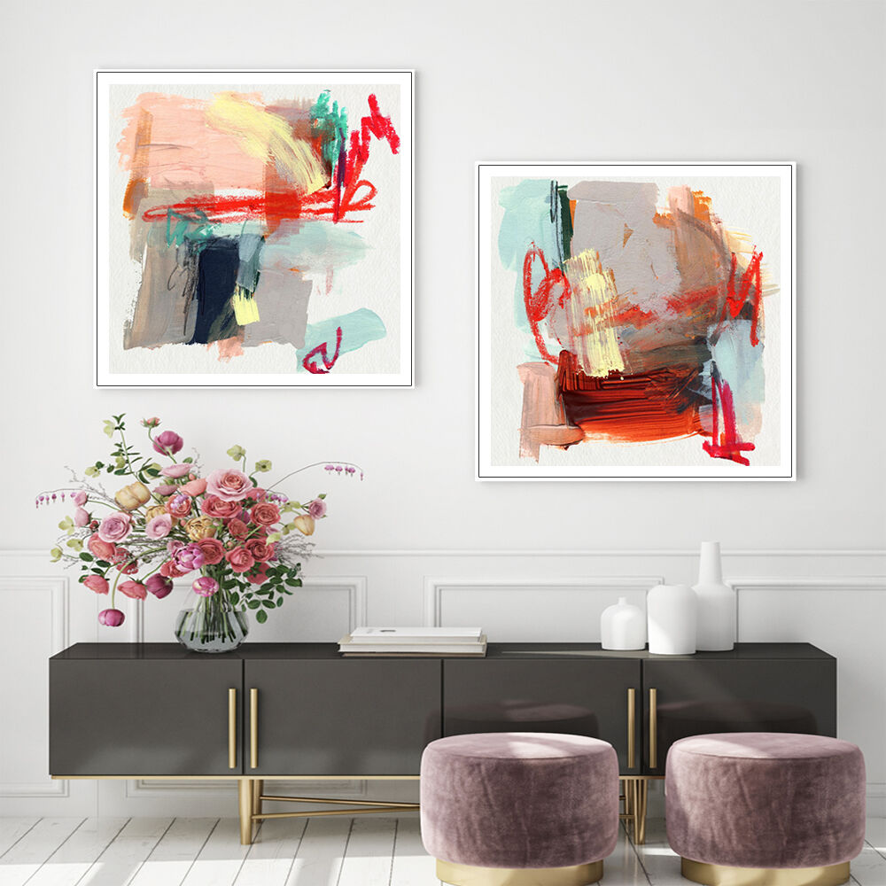 40cmx40cm Abstract Colourful Garden 2 Sets White Frame Canvas Wall Art Price