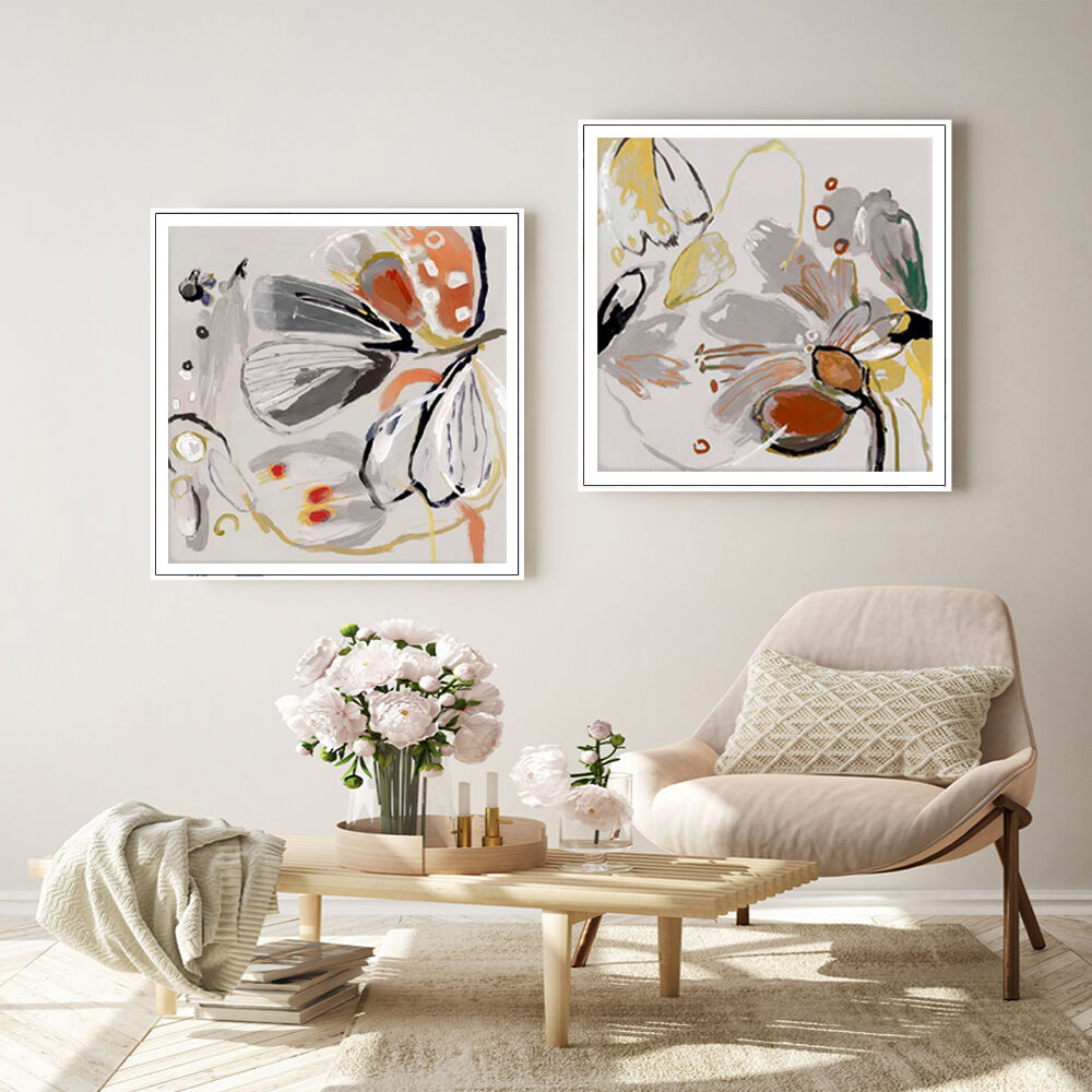 40cmx40cm Blooming Spring Floral 2 Sets White Frame Canvas Wall Art Price