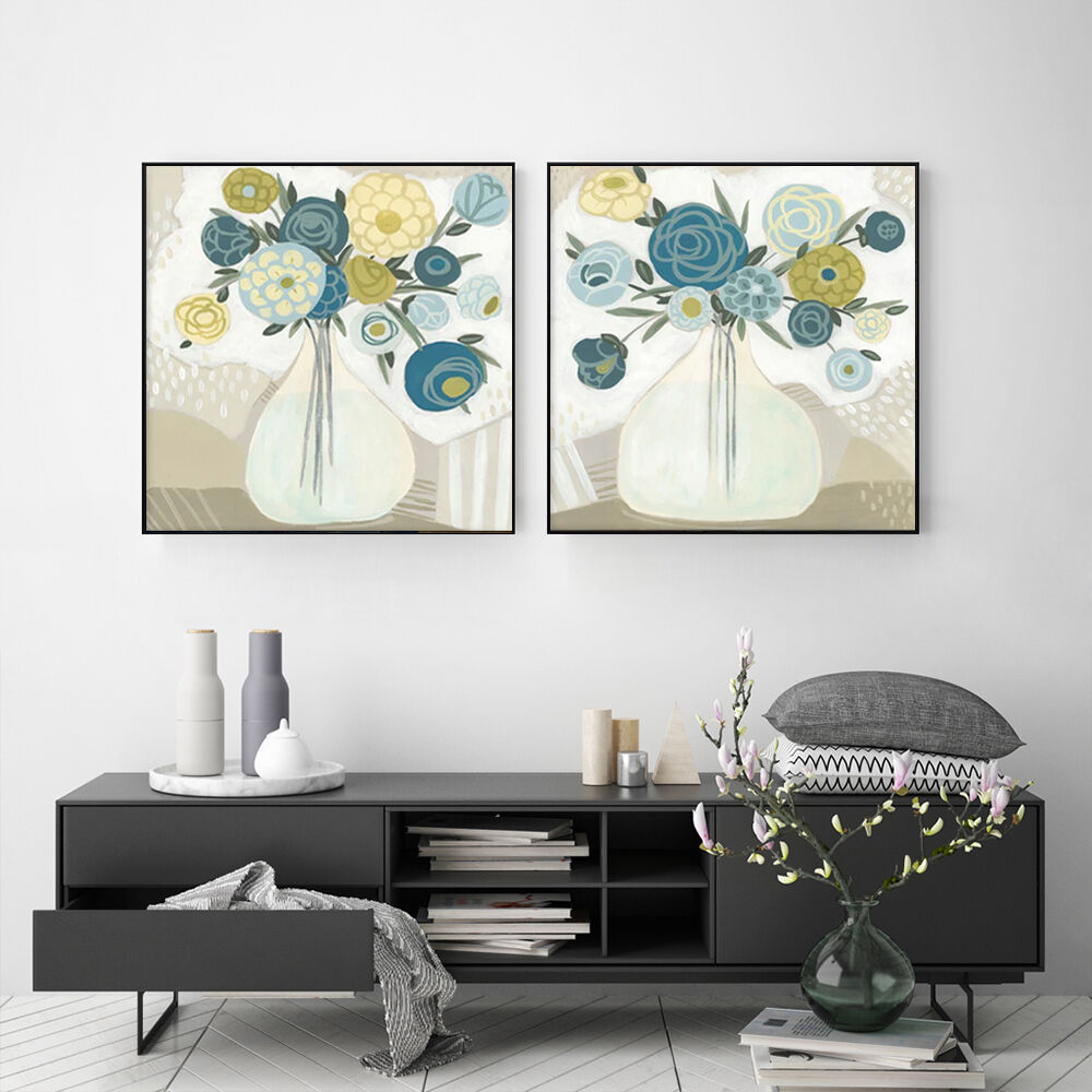 40cmx40cm Blue Bouquet 2 Sets Black Frame Canvas Wall Art Price
