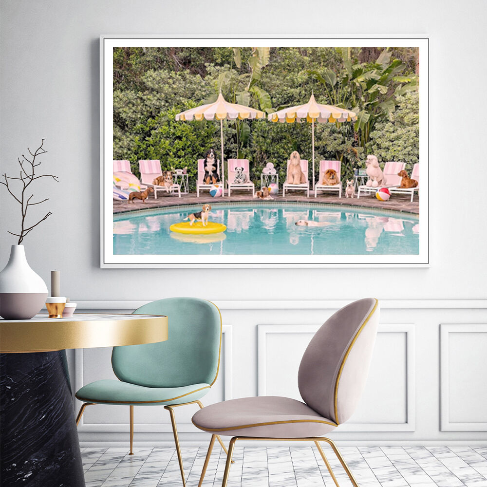 100cmx150cm Dogs at Beverley Hills Hotel White Frame Canvas Wall Art Price
