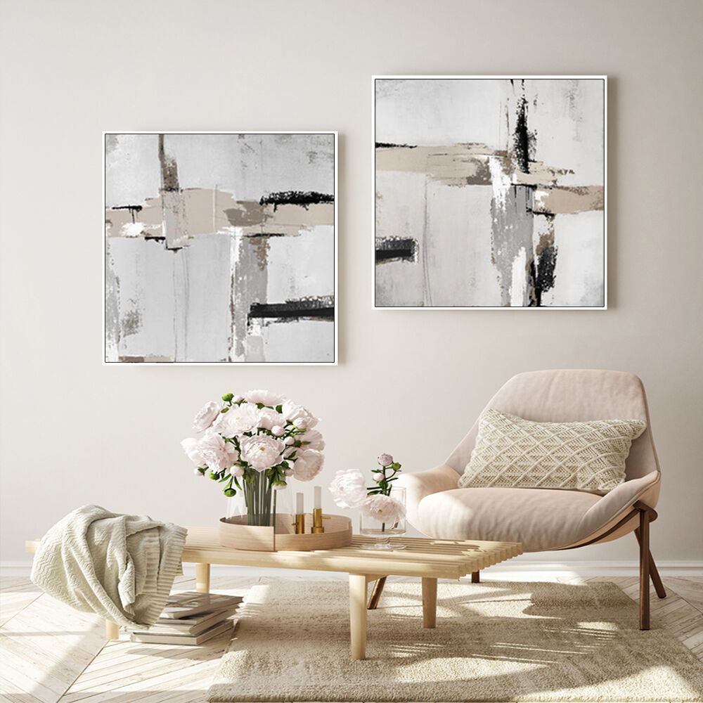 100cmx100cm Neutral Abstract 2 Sets White Frame Canvas Wall Art Price