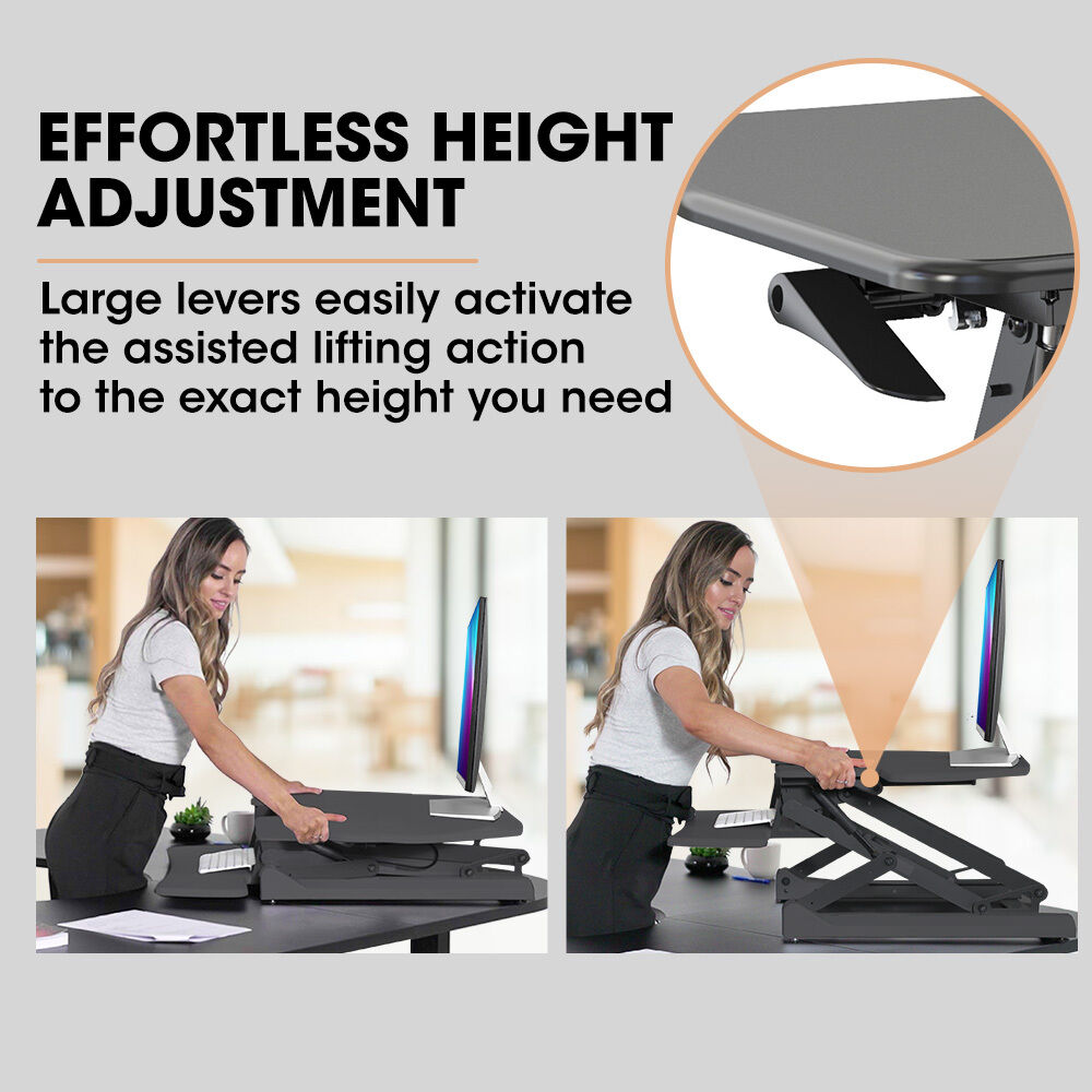 Fortia Desk Riser 90cm Wide Adjustable Sit to Stand for Dual Monitor, Keyboard, Laptop, Black Price