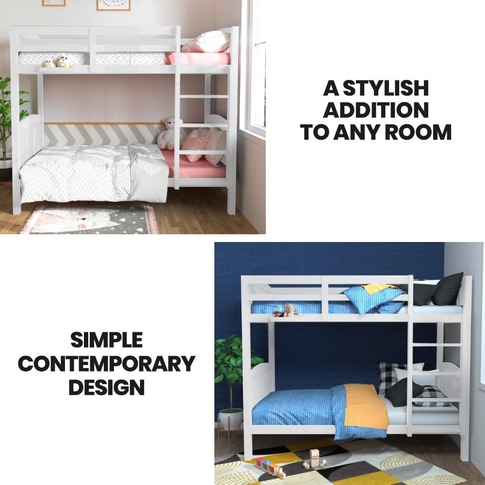 Kingston Slumber Wooden Kids Bunk Bed Frame, with Modular Design that can convert to 2 Single, White Price