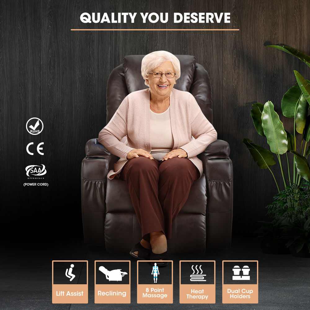 FORTIA Electric Massage Lift Recliner Chair Faux Leather 8 Point Massage Heating, Dark Crimson Price