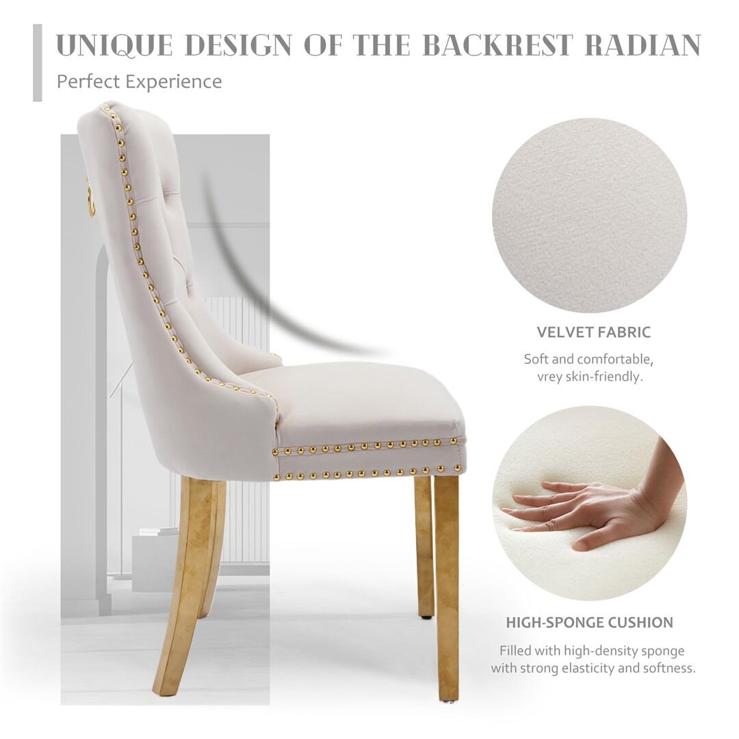 AADEN 6x Velvet Dining Chairs with Golden Metal Legs-Beige Price