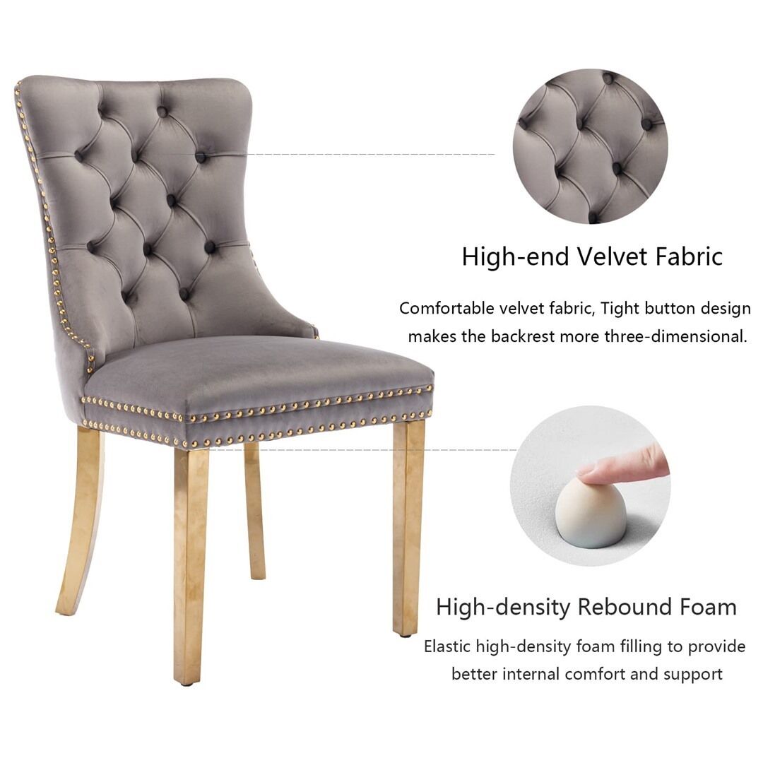 AADEN 8x Velvet Dining Chairs with Golden Metal Legs-Grey Price