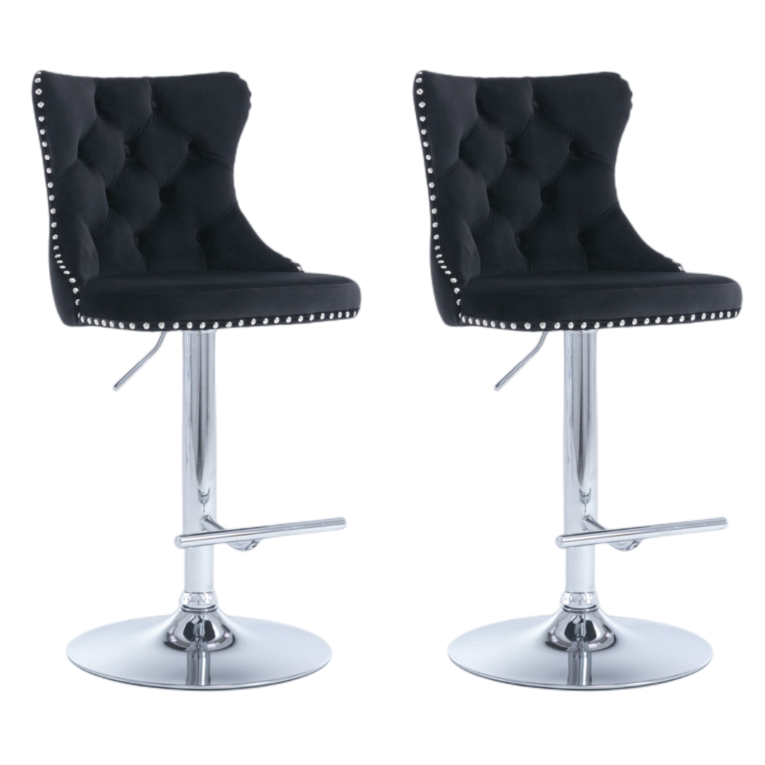 4x Height Adjustable Swivel Bar Stool Velvet Studs Barstool with Footrest and Chromed Base- Black Price