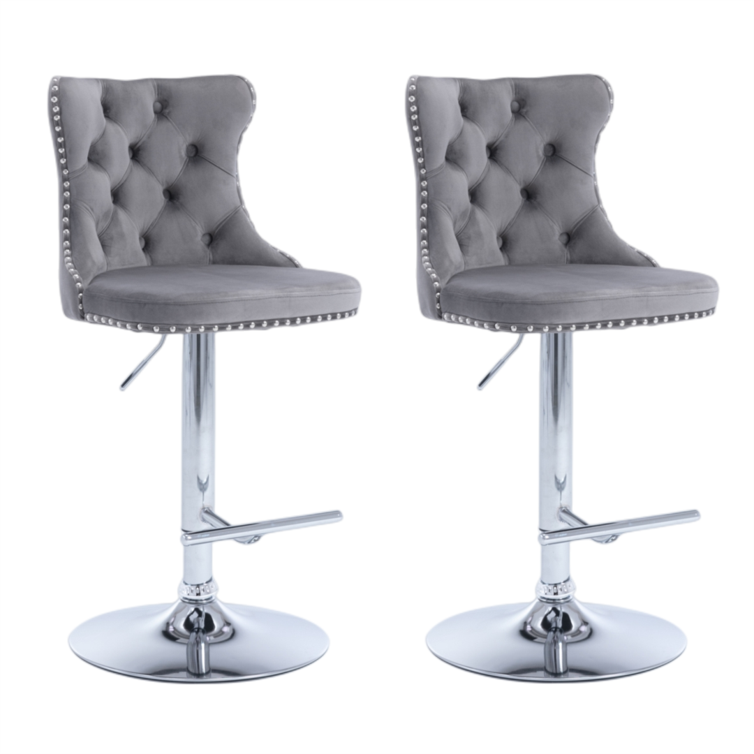 4x Height Adjustable Swivel Bar Stool Velvet Stud Barstool with Footrest and Chromed Base- Gray Price