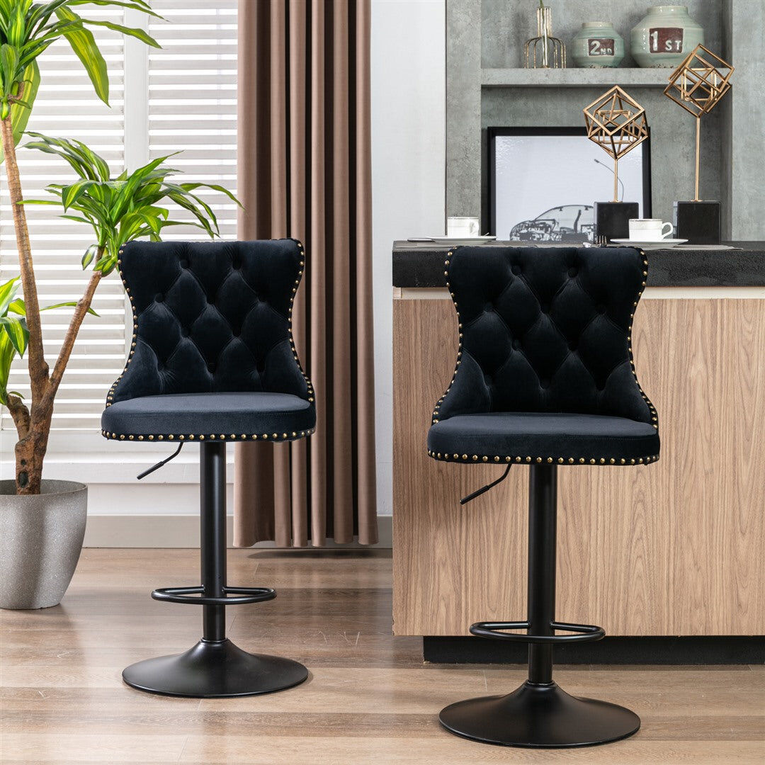 4x Height Adjustable Swivel Bar Stool Velvet Nailhead Barstool with Footrest Price