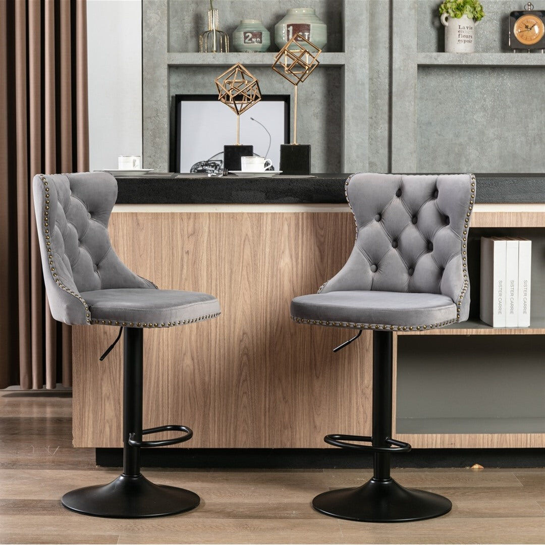 4x Height Adjustable Swivel Bar Stool Velvet Nailhead Barstool with Footrest Price