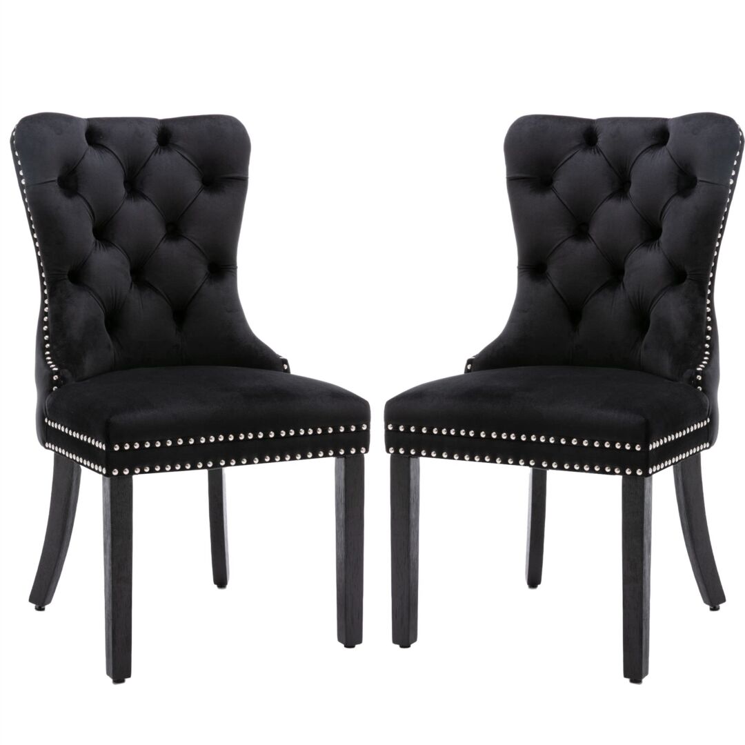 8x Velvet Dining Chairs Upholstered Tufted Kithcen Chair with Solid Wood Legs Stud Trim and Ring-Black Price
