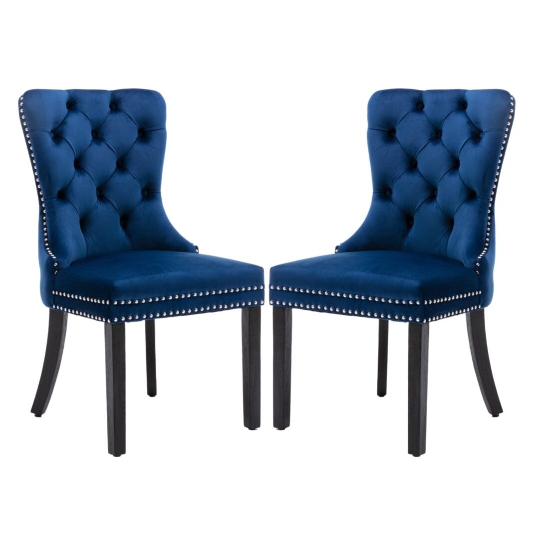6x Velvet Dining Chairs Upholstered Tufted Kithcen Chair with Solid Wood Legs Stud Trim and Ring-Blue Price