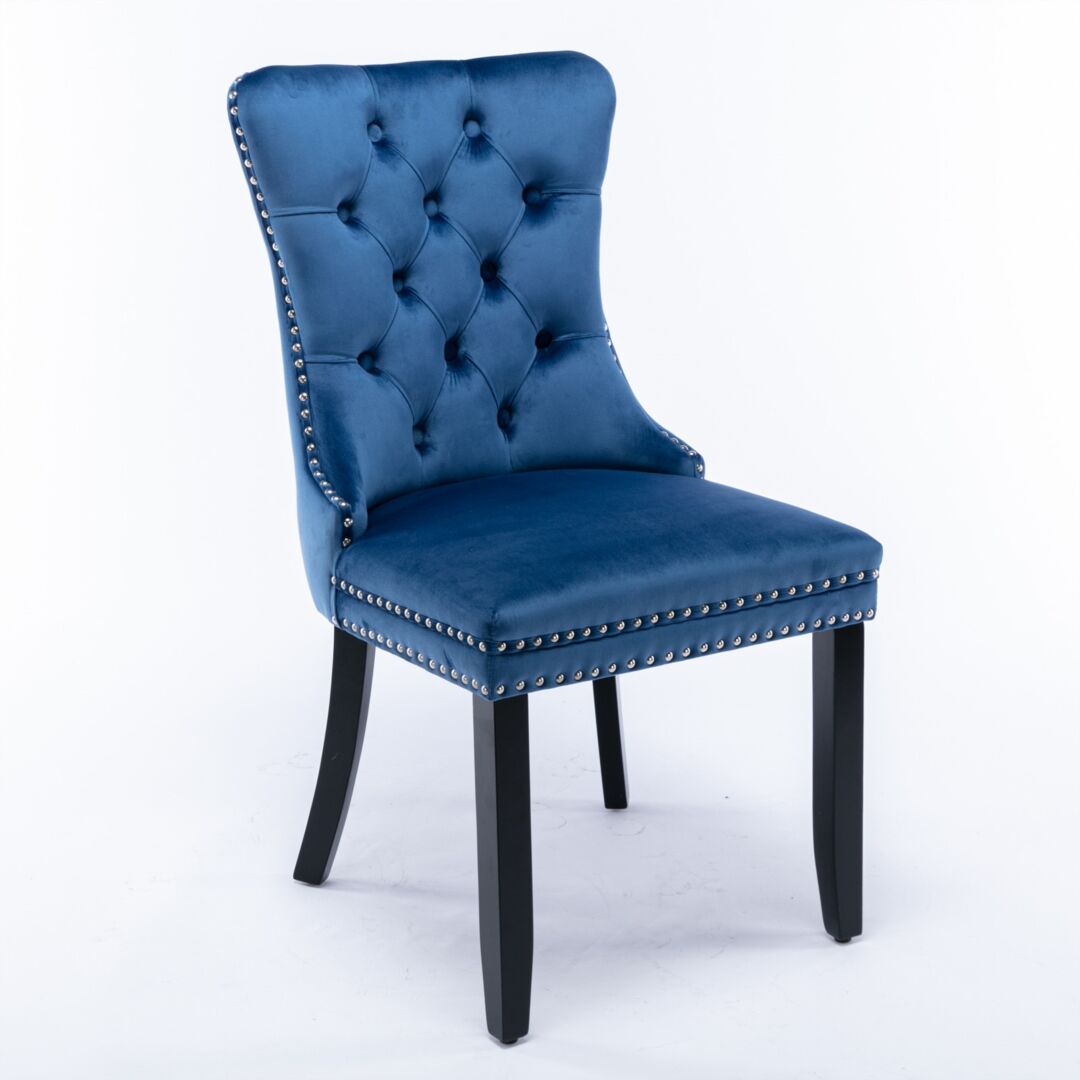 2x Velvet Dining Chairs Upholstered Tufted Kithcen Chair with Solid Wood Legs Stud Trim and Ring-Blue Price