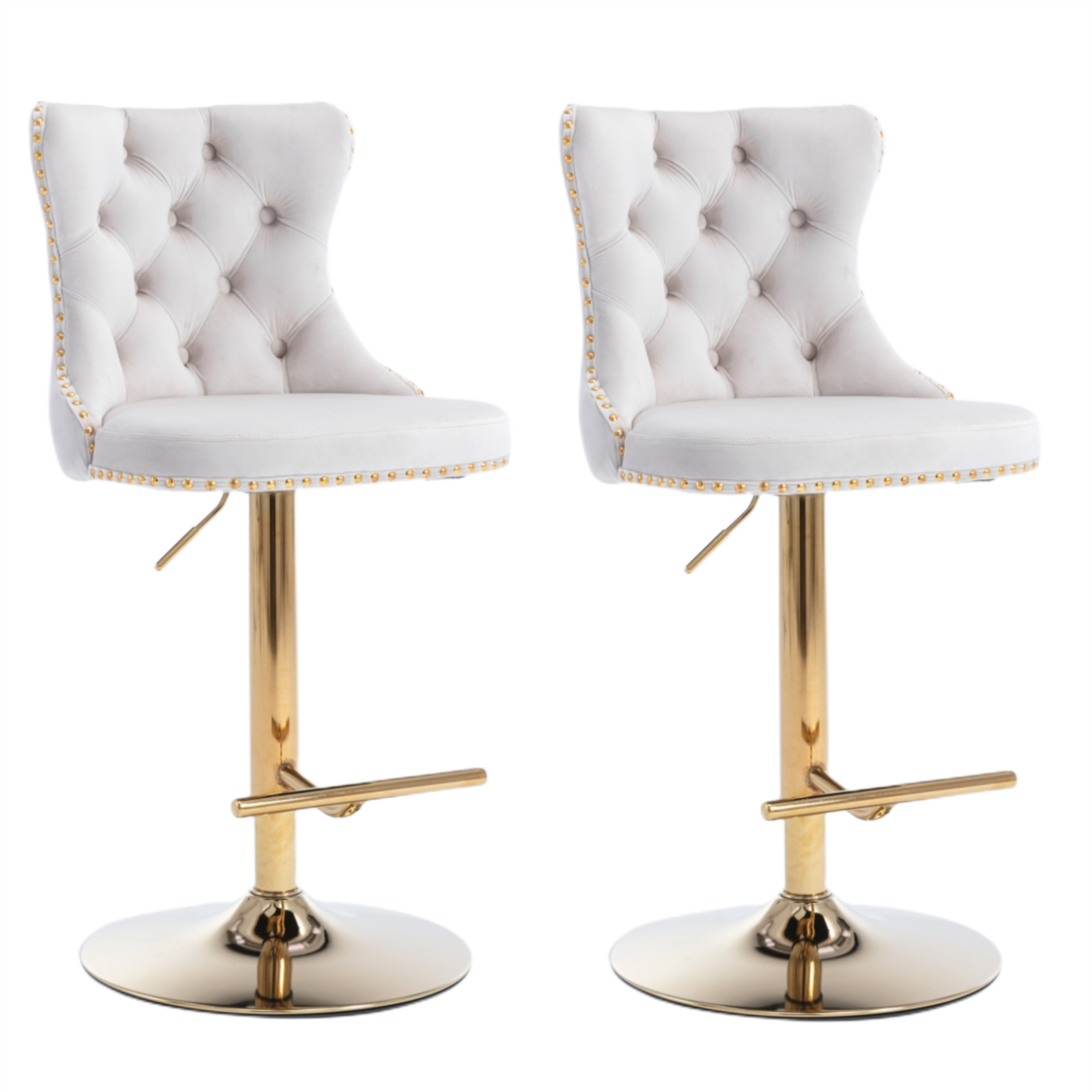4x Height Adjustable Swivel Bar Stool Velvet Studs Barstool with Footrest and Golden Base- Beige Price
