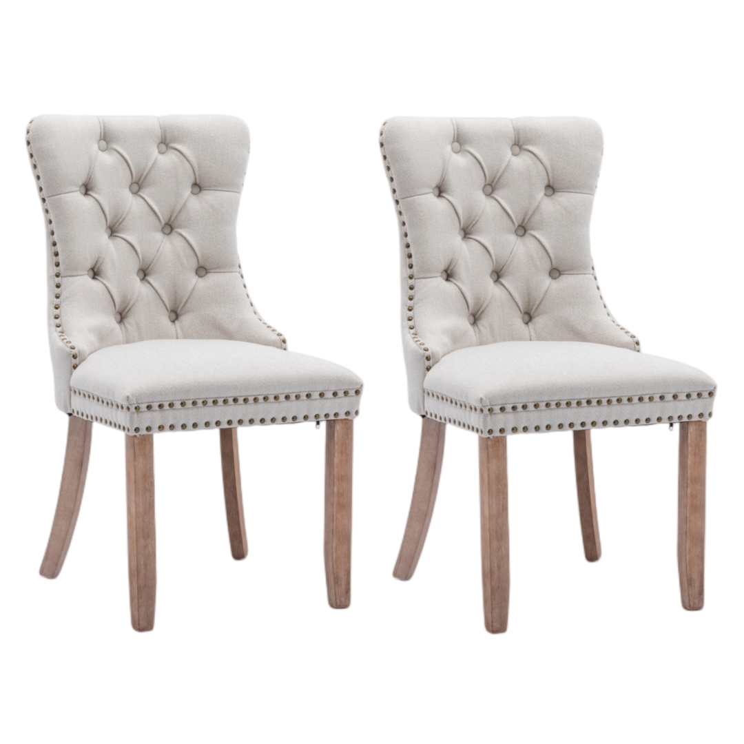 6x AADEN Modern Elegant Button-Tufted Upholstered Fabric with Studs Trim and Wooden legs Dining Side Chair-Beige Price