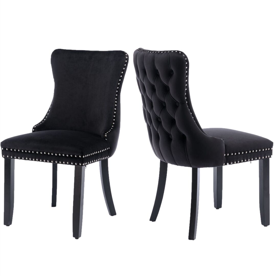 4x Velvet Upholstered Dining Chairs Tufted Wingback Side Chair with Studs Trim Solid Wood Legs for Kitchen Price