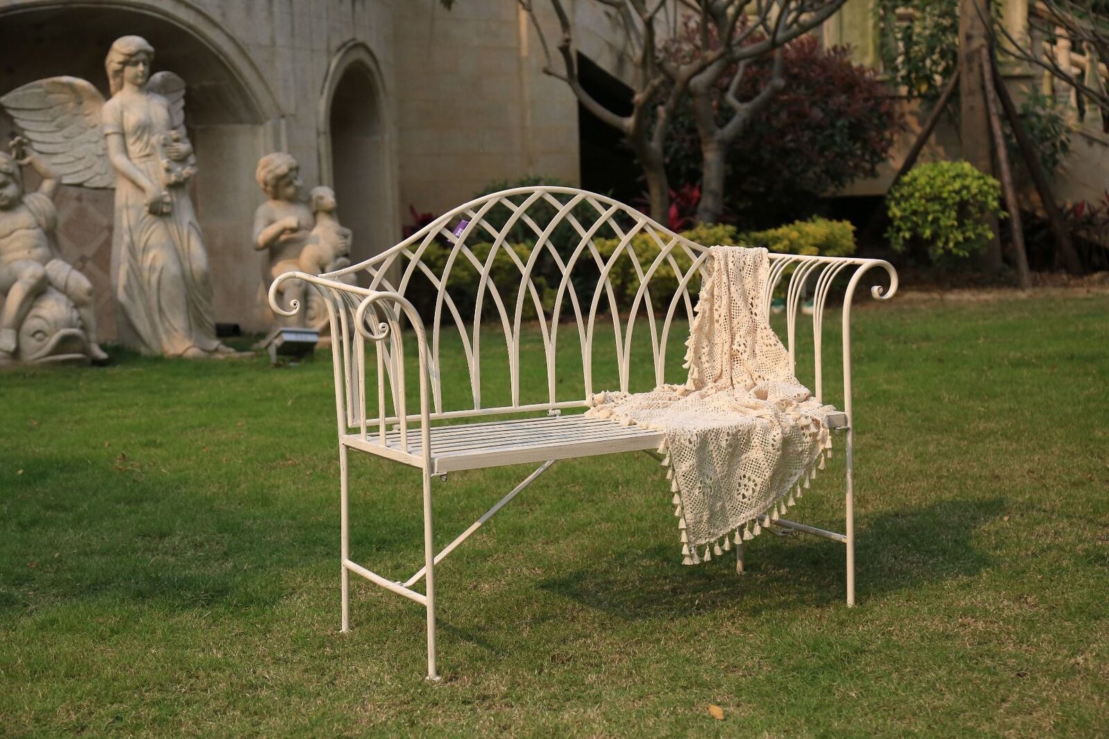 White Lavinia Iron Outdoor Bench Price