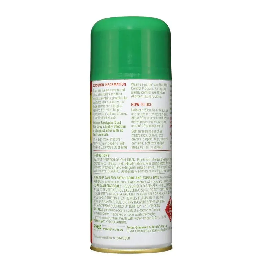 200g Dust Mite Spray Eucalyptus Bosisto's Bedding Fabric Mattress Carpet Pillows Price