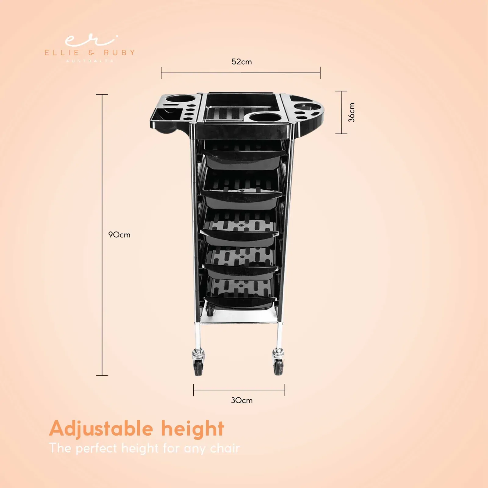 5 Drawer Hairdressing Trolley Black 90x30x36cm Hair Salon Beauty Rolling Cart Price