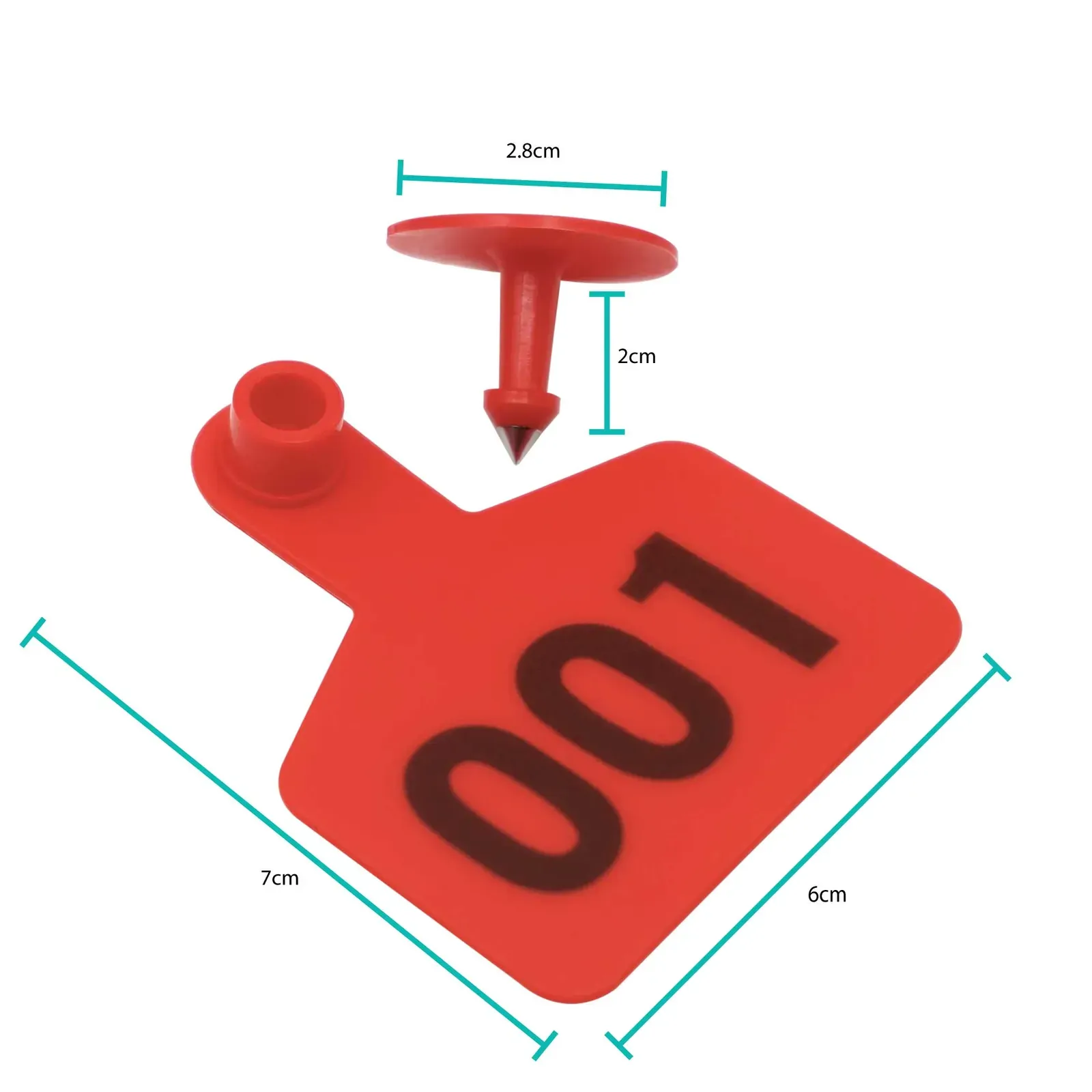 1-100 Cattle Number Ear Tag 6x7cm Set - Medium Red Sheep Livestock Label Price