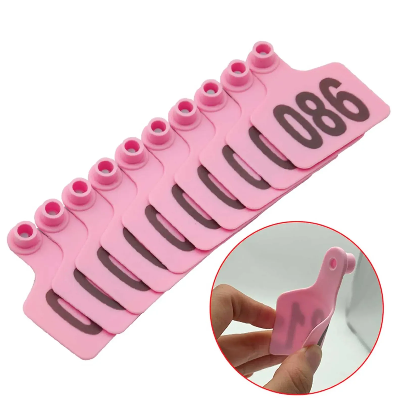 1-100 Cattle Number Ear Tag 6x7cm Set - Medium Pink Cow Sheep Livestock Label Price