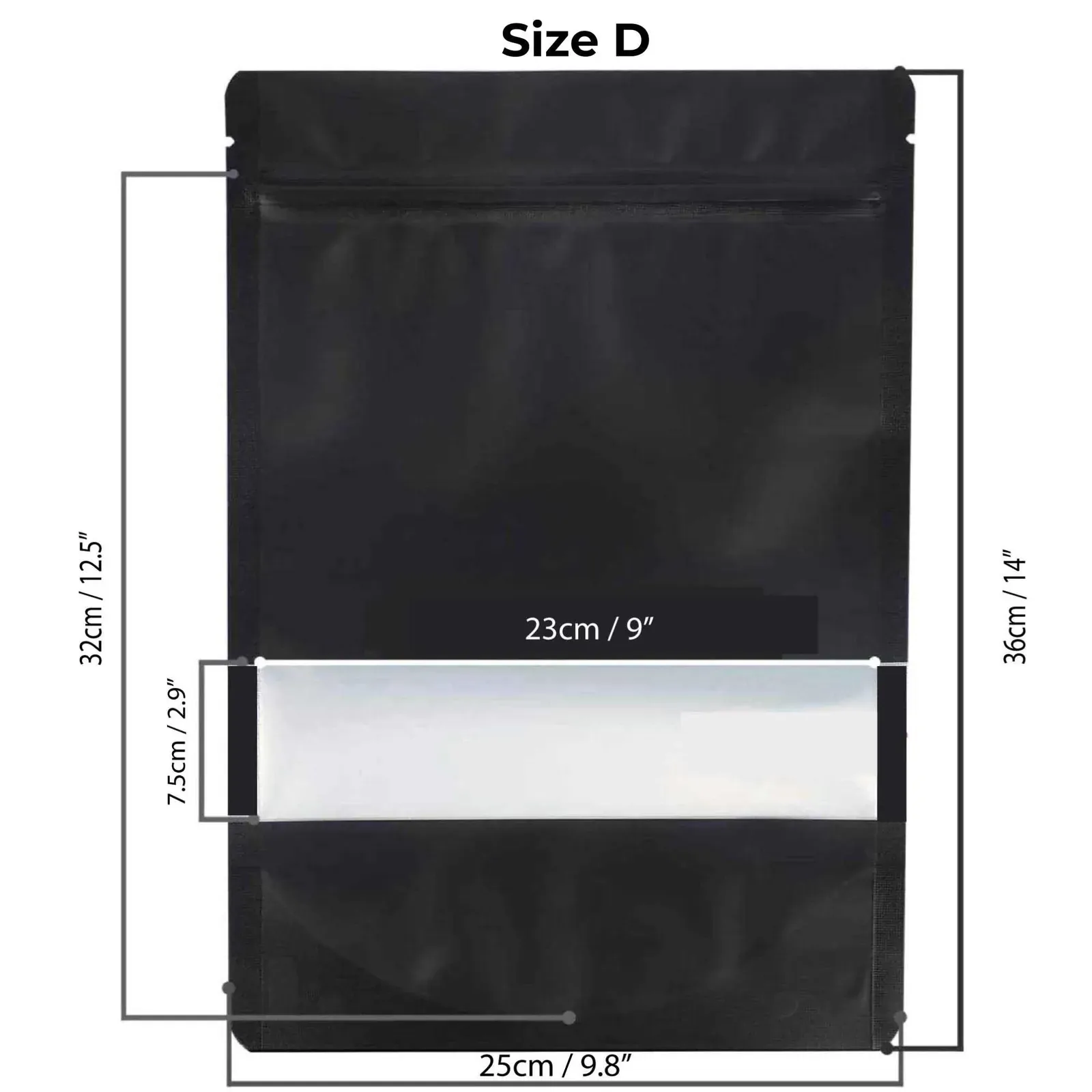 100 Resealable Mylar Stand Up Bags 36x25cm - Black Food Packaging Zip Pouch Price