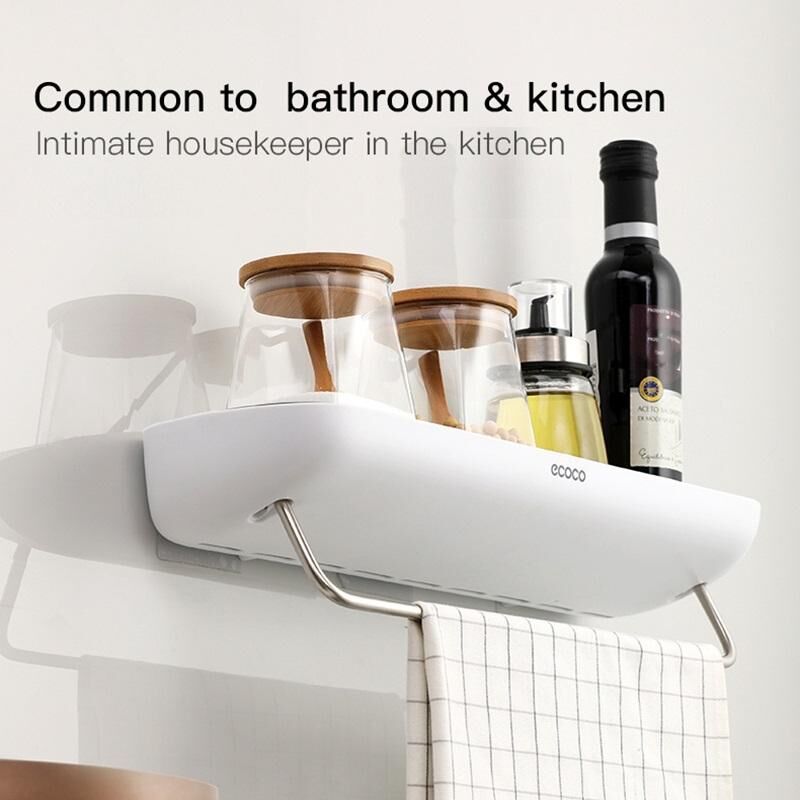 Bathroom Shelves Organizer Wall Mount Home Towel shelf Shampoo Rack With Towel Bar Storage Rack Bathroom Accessories 2xTape Only Price