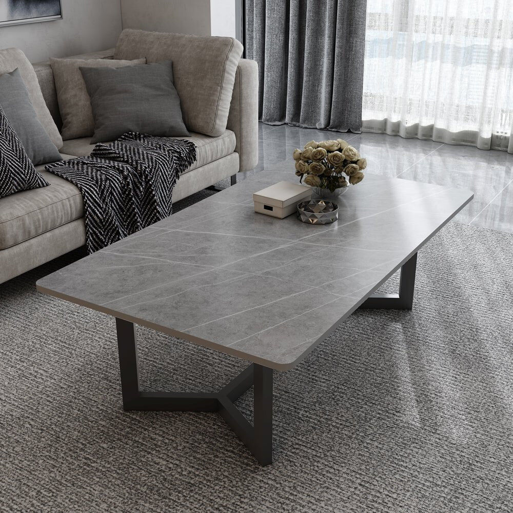 120x60cm Matte Black Minimalist Slate Coffee Table Marble Tea Table Living Room Rectangle Cocktail Side Table Solid Metal Legs Price