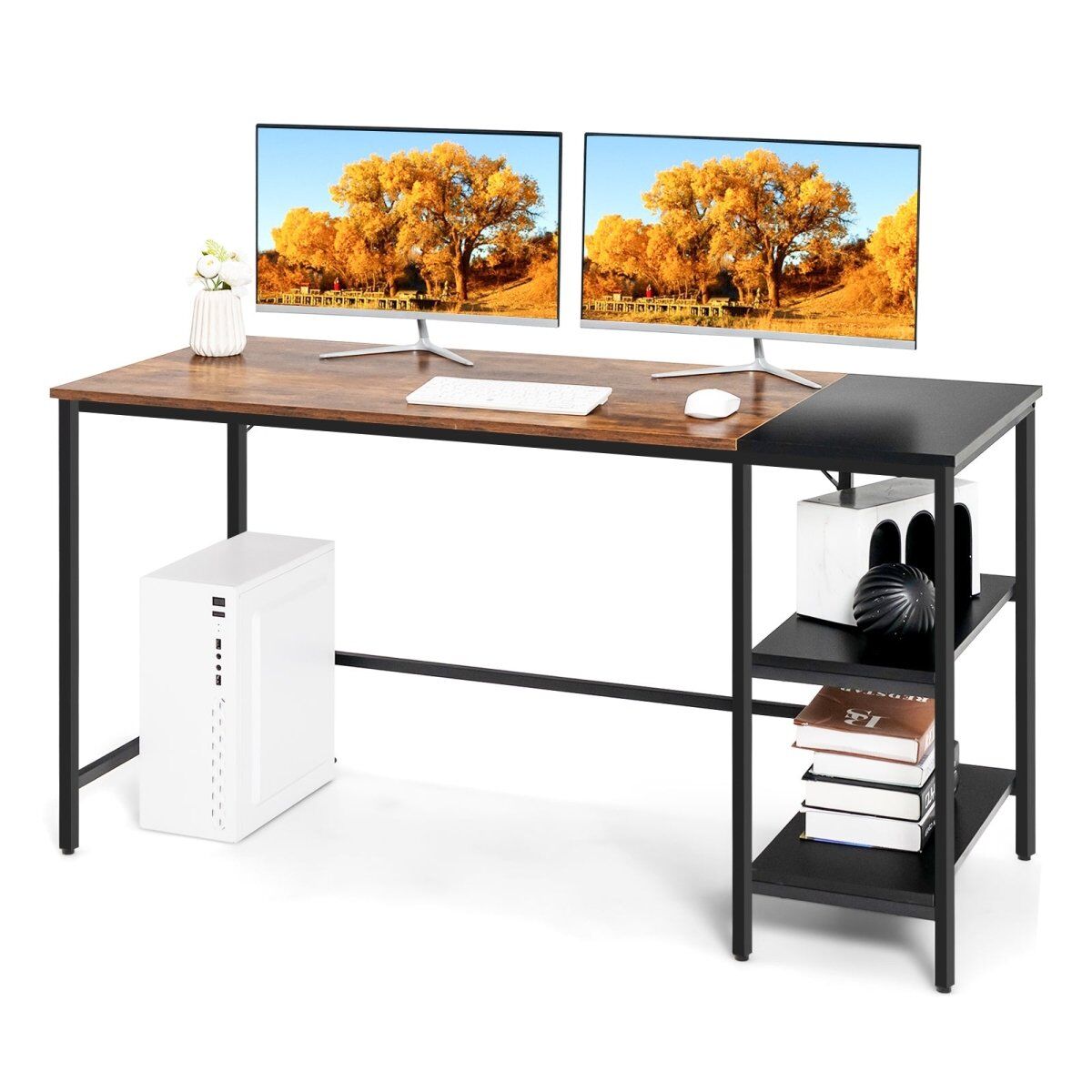 1.4m Computer Table Desk Book Storage Student Study Home Office Workstation Vintage Oak Finish Price