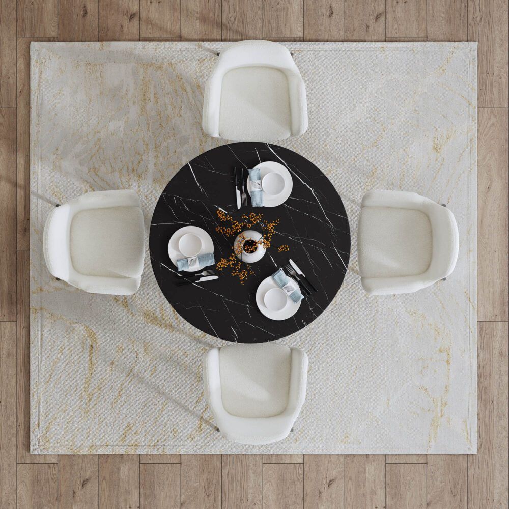 Round Marble-Effect Table-Black Price