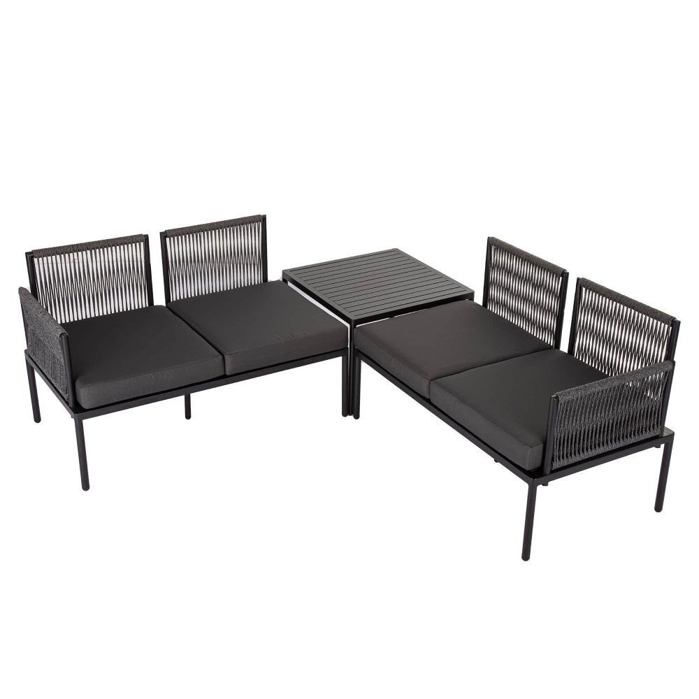 Eden 4-Seater Outdoor Lounge Set with Coffee Table in Black-Stylish Textile and Rope Design Price
