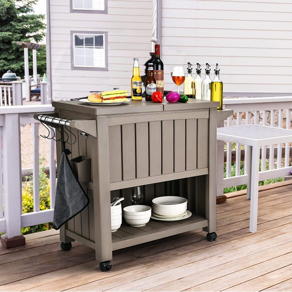 Garden Bar Serving Cart with Cooler (Taupe) Price
