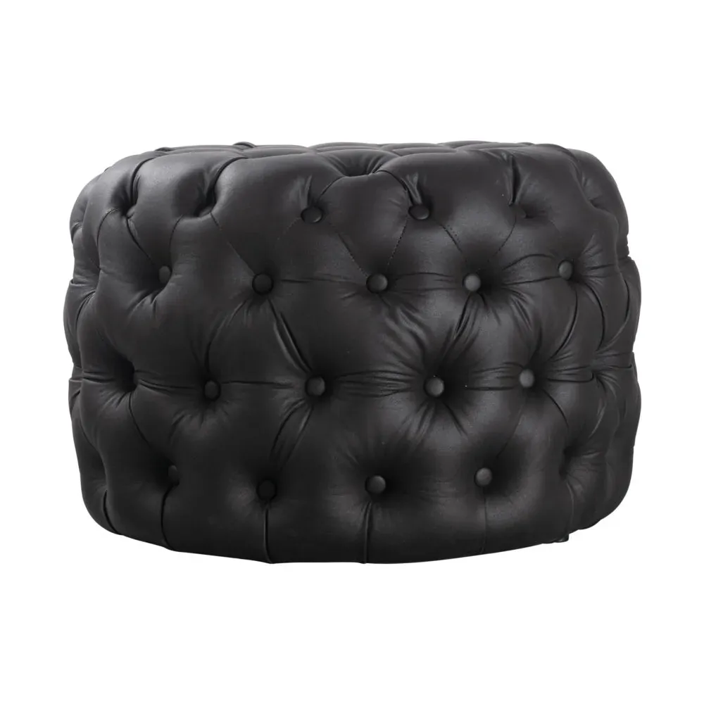 Contemporary Black Leather-look Ottoman with Button Price
