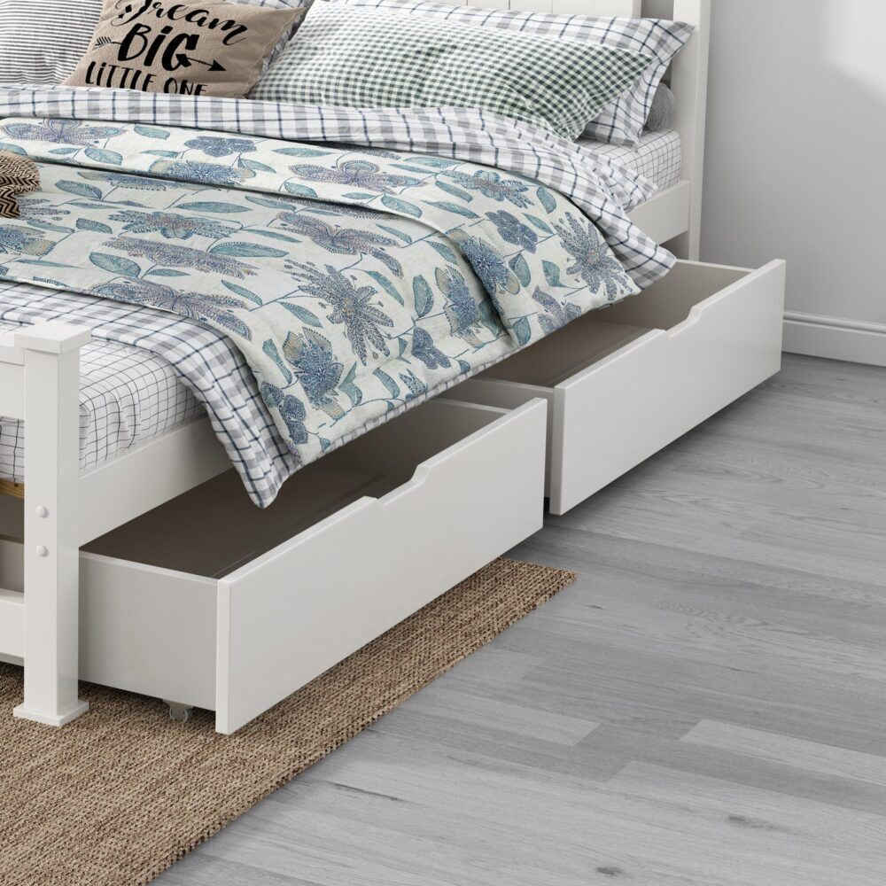 2 x Wooden Bed Frame Storage Trundle Drawers-White Price