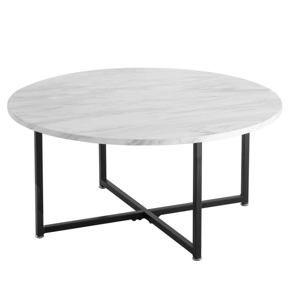 White Marble Effect Round Coffee Table with Black Legs Price