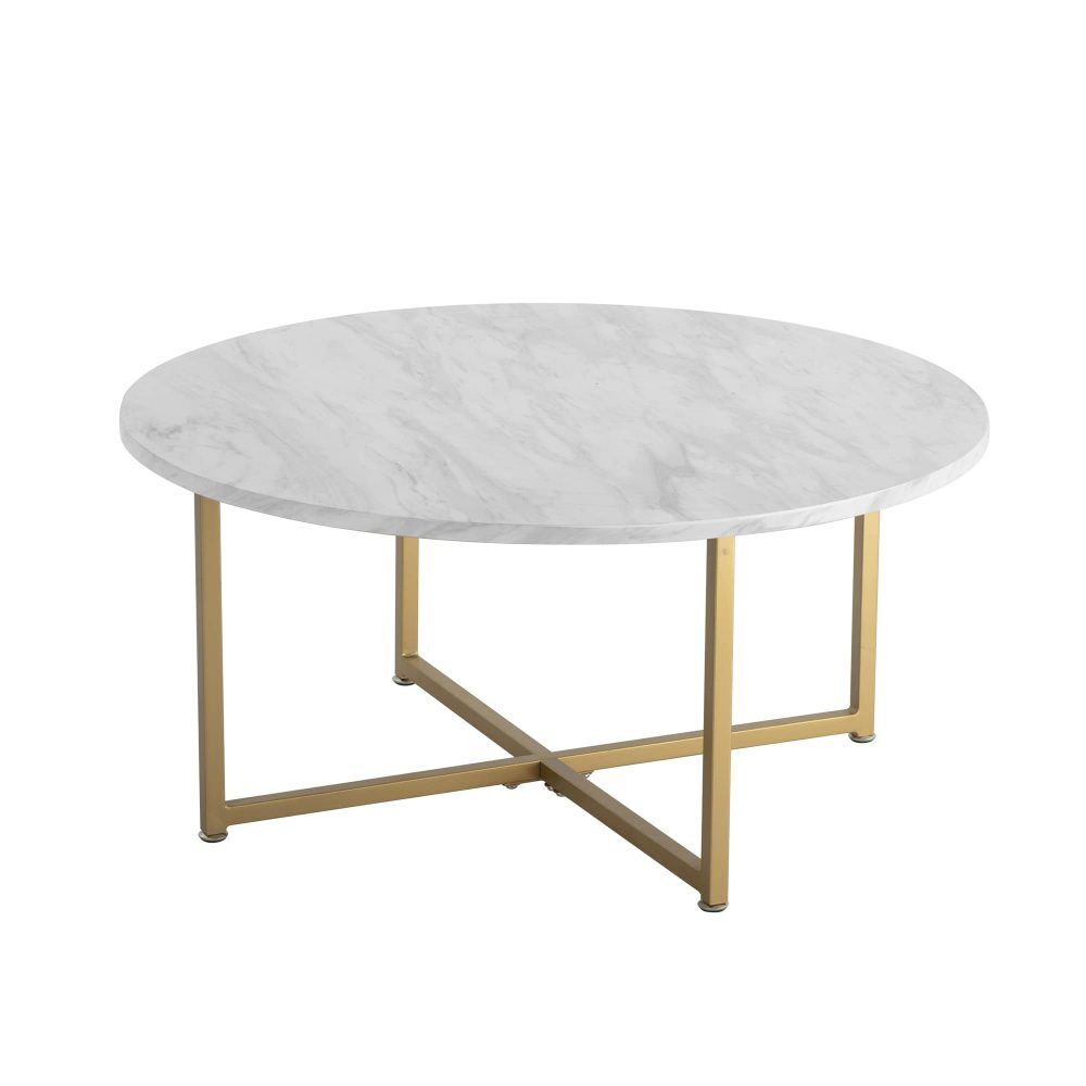 White Marble Effect Round Coffee Table with Gold Legs Price