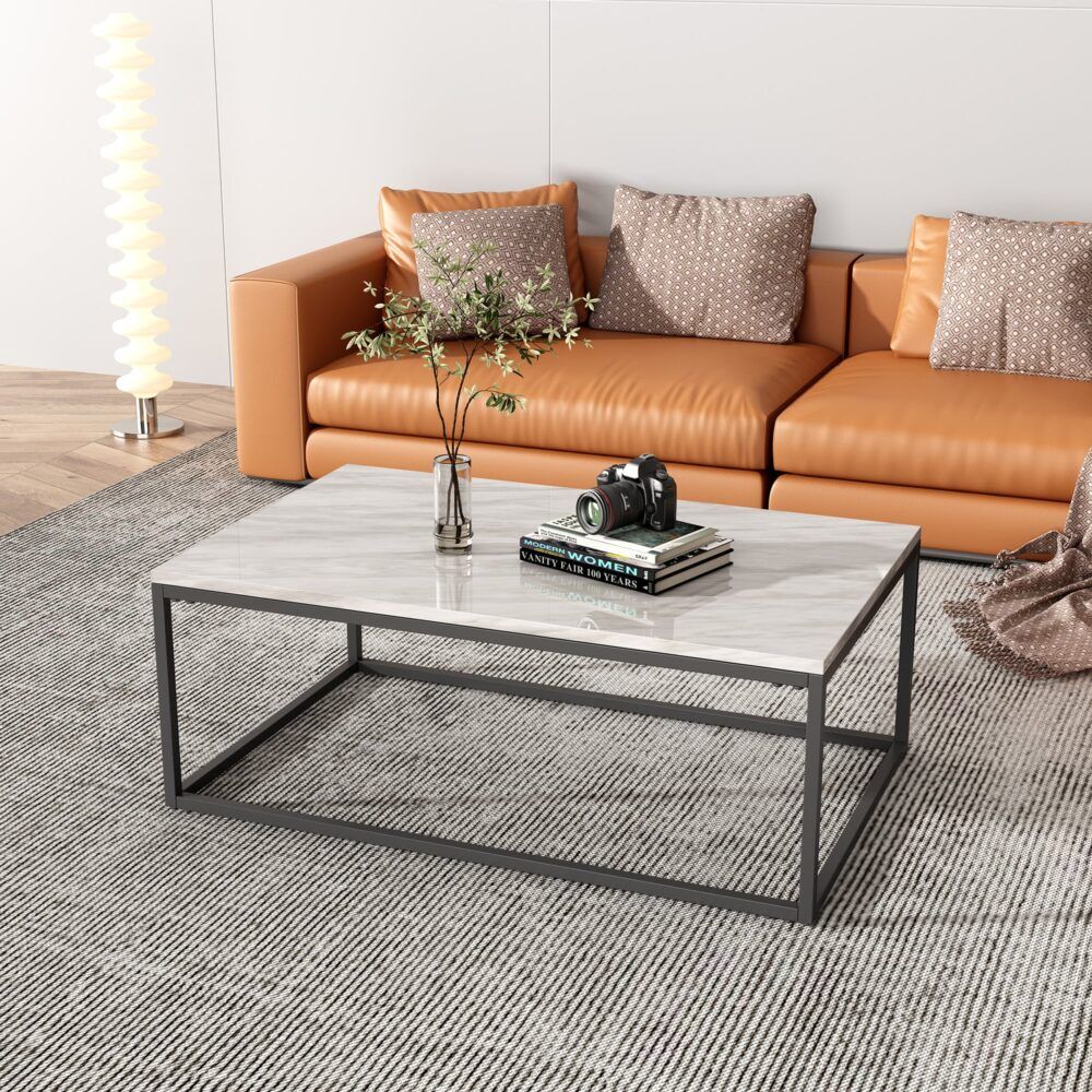 Industrial Style Marble Effect Rectangular Coffee Table Price