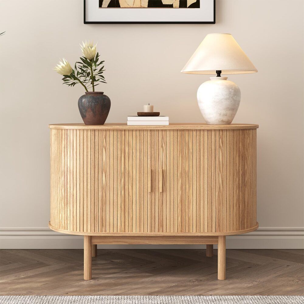 Natural Wood Ribbed Sideboard Cabinet Price
