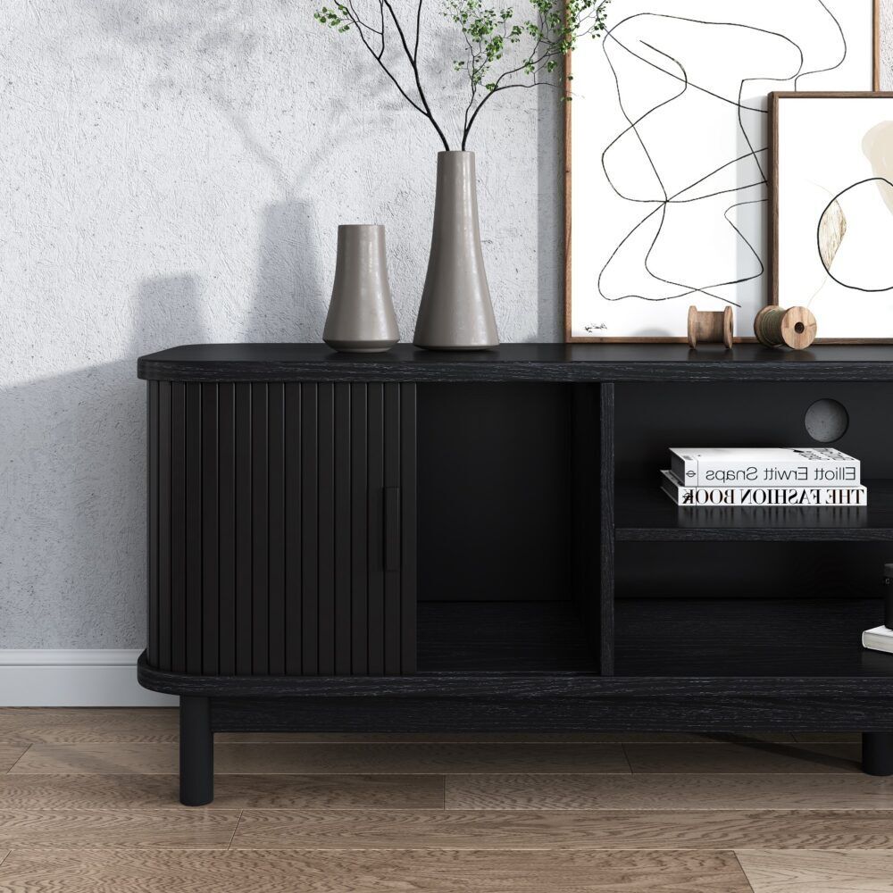 160cm Ribbed Black Entertainment Unit Price