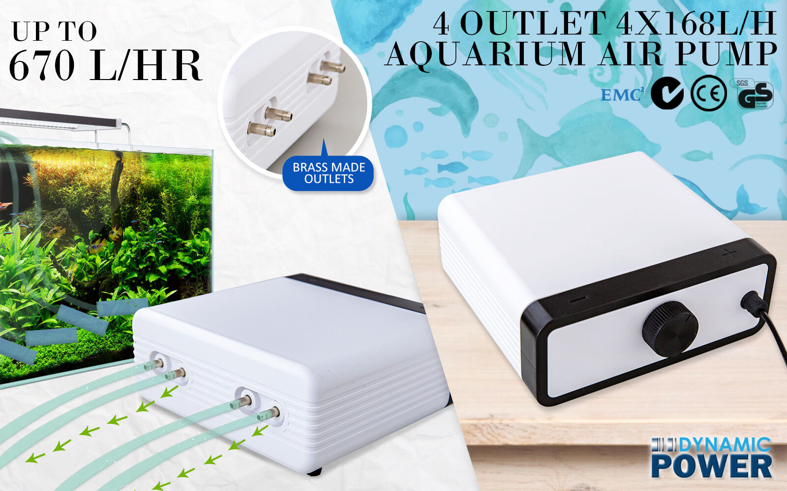 Aquarium Air Pump Oxygen Hydroponic 4 Outlet 670L/H 8W WHITE Price