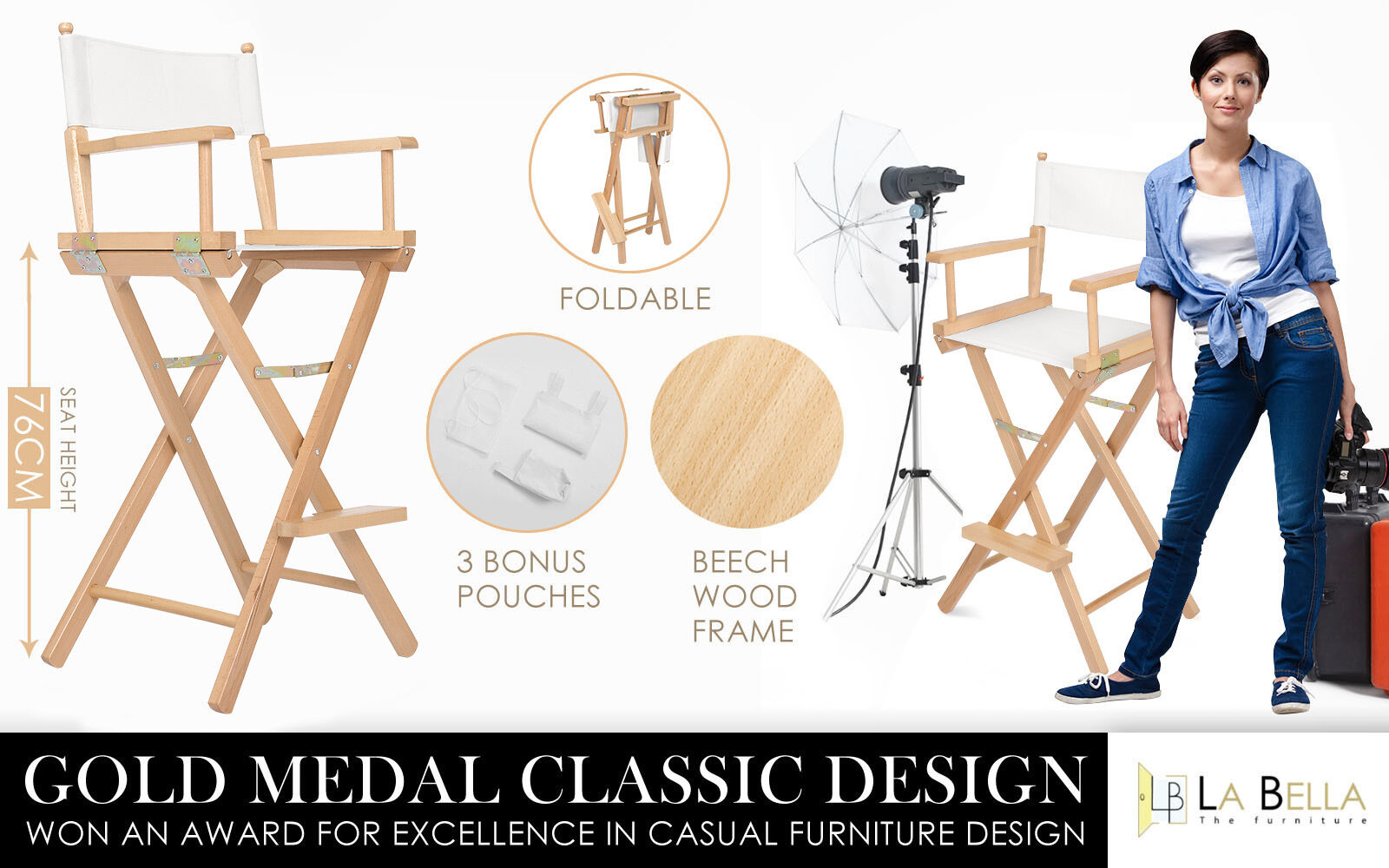 2X Director Movie Folding Tall Chair 76cm Beech WOOD HUMOR Price